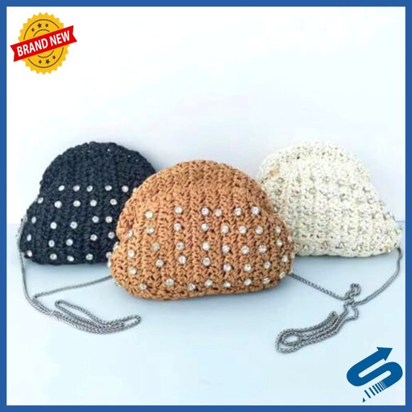 Straw Woven Clutch Purse with Detachable Chain Strap Summer Beach Bag